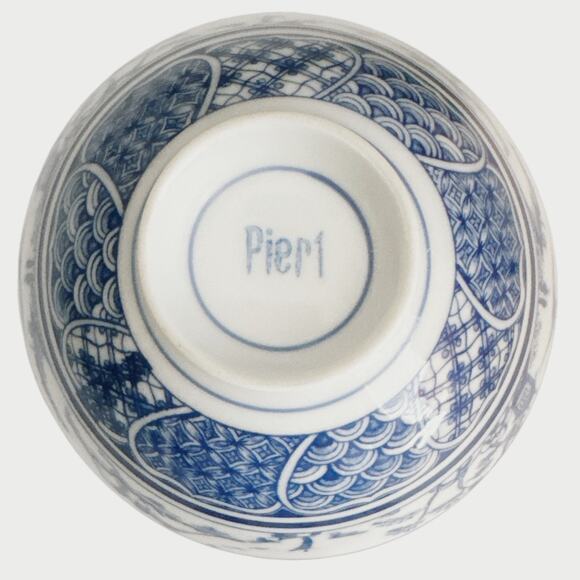 Vintage Blue and White Pier 1 Rice Bowls Set of 2 Asian Style - Picture 6 of 10